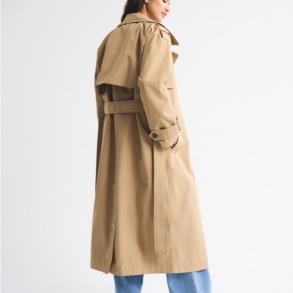 Abercrombie & Fitch Classic Trench Coat Wind Water Resistant Sz Small Camel Tan - Picture 2 of 9